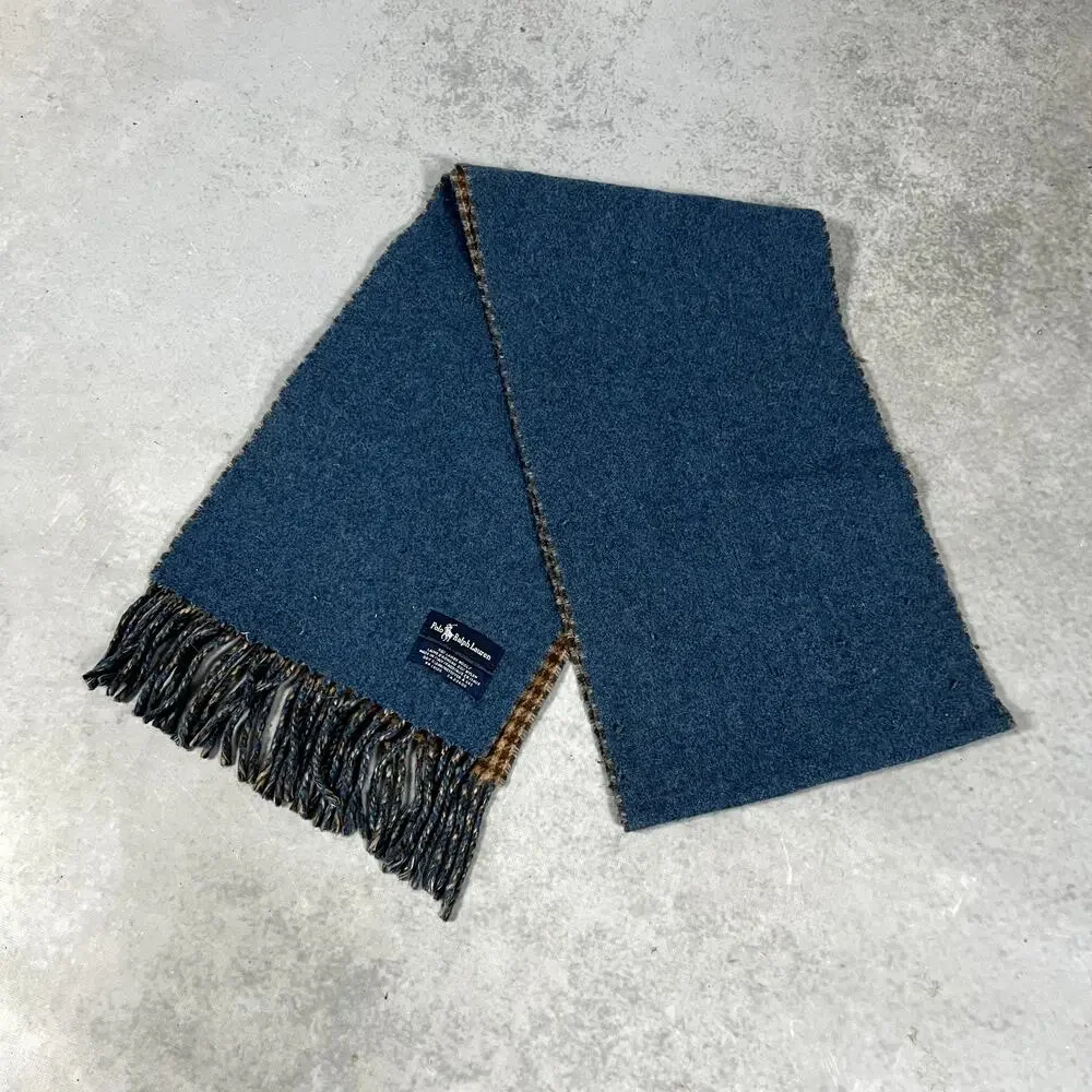 Polo Ralph Lauren Reversible Scarf Blue and Brown Wool